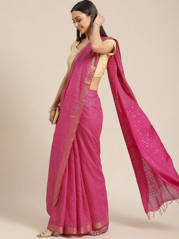 Magenta Color Color Woven Design Striped Handloom Saree with Sequence PalluMagenta Color Color Woven Design Striped Handloom Saree with Sequence Pallu