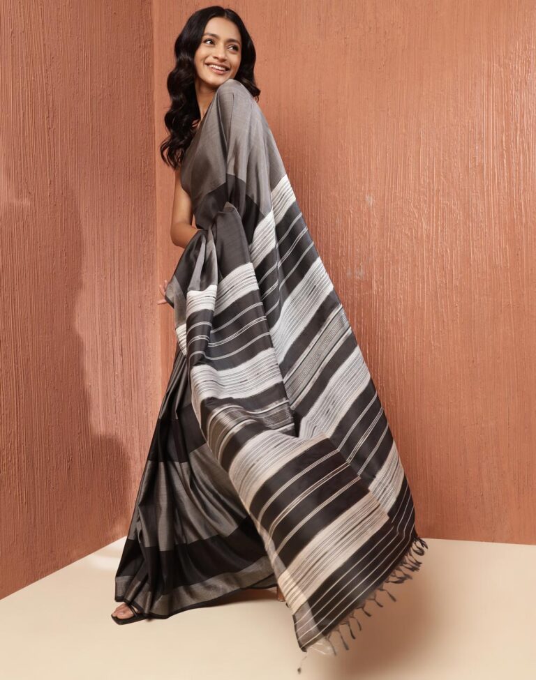 Black Silk Hand Woven Sari