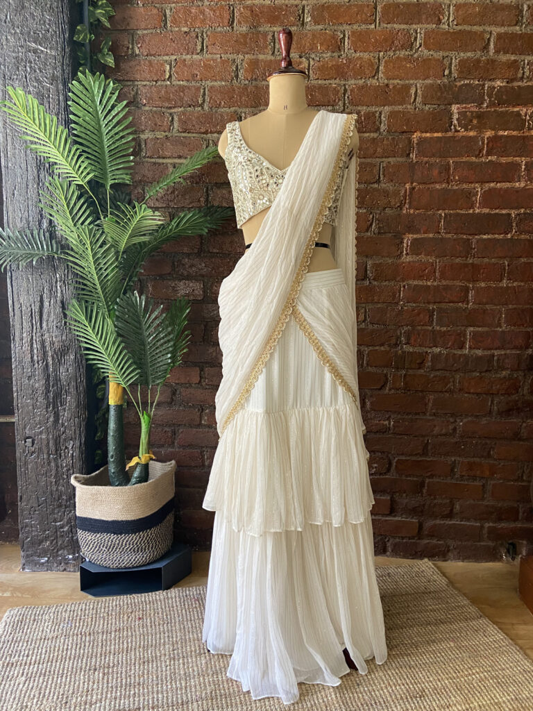 pre draped ruffle saree
